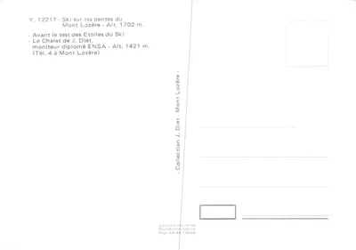 Chalet na MONT LOZÈRE — widok panoramiczny i narciarze — wydawca J. Diet — Rewers