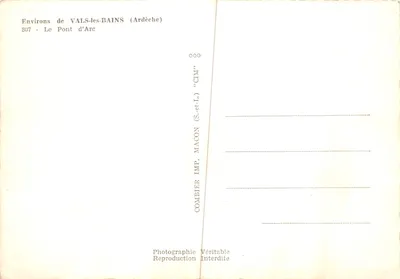 Pont d'Arc — naturalna łukowa przeprawa nad Rhońskim — Drukarnia CIM, MACON — Rewers
