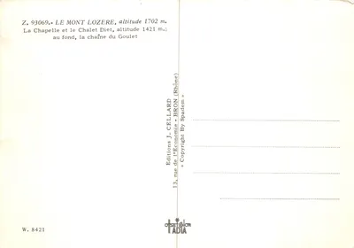 Piramida Mont Lozère — wydawca: Wydawnictwo J. Cellard, nr Z. 93069 — Rewers
