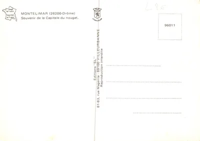 Montélimar — widok ogrodów, wieży, kościoła i placu — wydawca Wydawnictwo 'SL' nr 96011 — Rewers