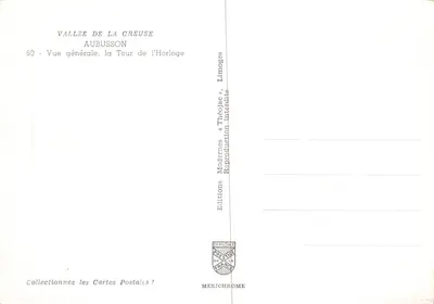 Aubusson — Vue générale, la Tour de l'Horloge — Éditions Modernes « Théo Jac » — Verso