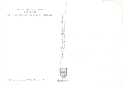 Aubusson — Vue générale, la Tour de l'Horloge — Éditions Théo Jac — Verso