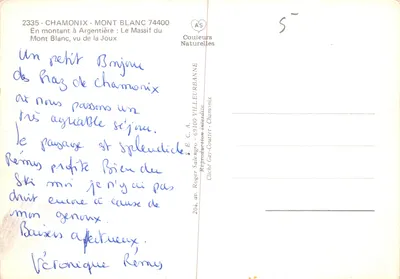 Chamonix - Mont Blanc widziany z Joux — Massif du Mont Blanc, wydawca Couleurs Naturelles, nr 2335 — Rewers