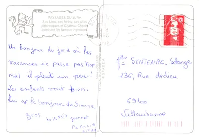 Paisagens do Jura — visão de vários locais (stand-up paddle, aldeia, ponte, rochedos, floresta) — Éditions CELLARD — Verso