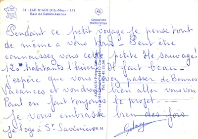 Baía dos Areais Amarelos — Ilha d'Aix — editor ARTAUD Frères, Nantes — Verso