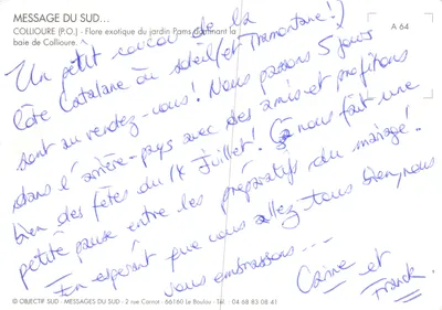 Collionure — vue panoramique de la baie avec la tour et les toits — éditeur OBJECTIF SUD, n° A 64 — Verso