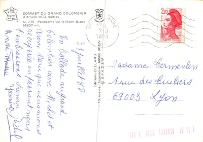 Croix du Grand Colombier — panorama sur le Mont Blanc — éditeur Editions CELLARD — Verso