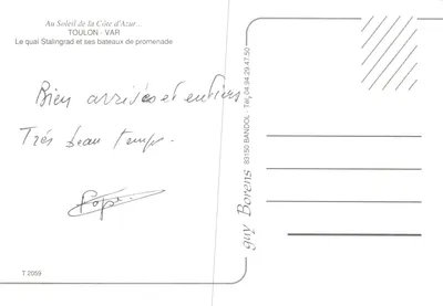 Toulon — vista del puerto con yate y crucero — editor PROVENCE VAR — Reverso