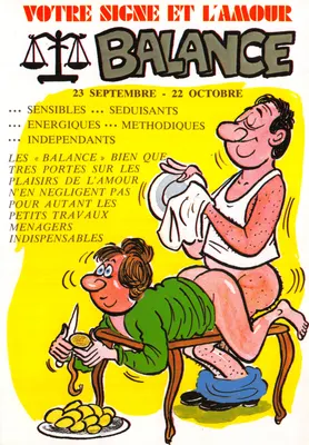 Balance — astrologue caricature — éditeur ABEILLE CARTES - Éd. LYNA-PARIS, n° de série 816/9