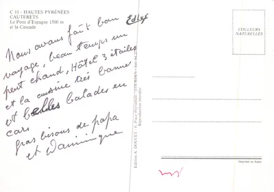 Cauterets — Le Pont d'Espagne et la Cascade — Édition A. Doucet — Verso