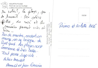 Hourtin Praia — vista da praia e da avenida — Éditions Michel MARCOU — Verso