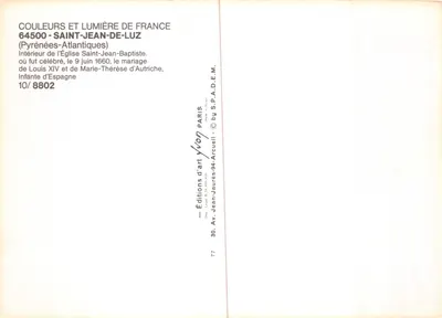 Intérieur de l'église Saint-Jean-Baptiste — Saint-Jean-de-Luz — Éditions d'art Yvon Arcueil — Verso