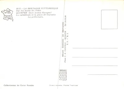 Quimper — vue aérienne de la cathédrale et de la place Saint-Corentin — Éditions Y. R. Caoudal — Verso