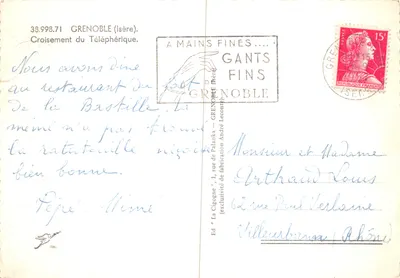 Grenoble — vista do teleférico — editor La Cigogne, n° 38.998.71 — Verso