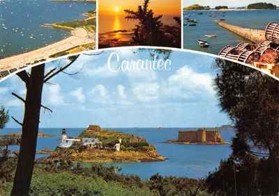 Carantec — vue panoramique avec phare, château et plage — Éditions d'Art JACK