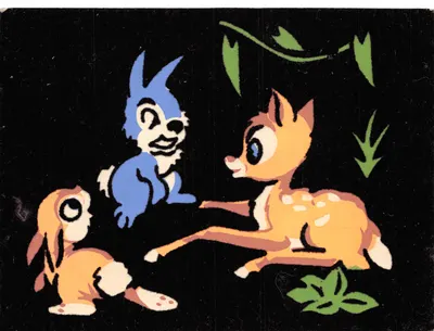 Bambi, Thumper et Flower — scène de forêt — éditeur RAMBYS ET SES AMIS, n° 1959