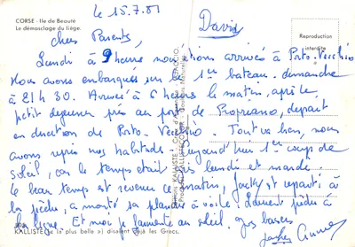 Démascage du liège — scène de travail en Corse — éditeur KALLISTE, n° 805 — Verso