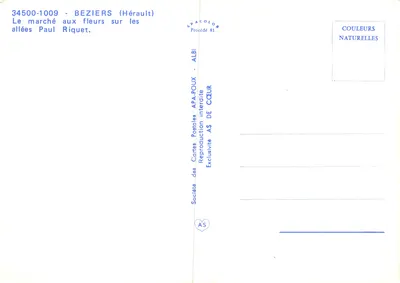 Beziers (Hérault) — Feira de flores nas Avenues Paul Riquet — Société des Cartes Postales APA-POUX — Verso