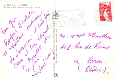 Antibes — Torre antiga de vigilância do século XIII — Les Éditions MAR, 4, Bd de Gimiez, Nice — Verso