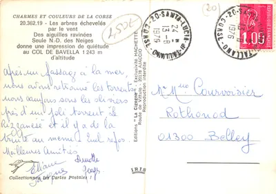 Col de Bavella — paysage montagneux avec croix et panneau — éditeur IRIS — Verso