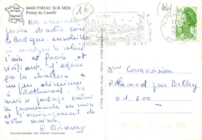 Pointe du Castell - Piriac-sur-Mer — éditeur Pierron, n° O 1428 — Verso