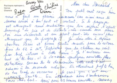 Gémeaux — chamois dans la neige — éditeur Meerkämper, Davos — Verso
