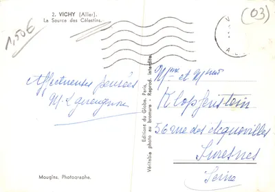 Vichy (Allier) — La Source des Célestins — Éditions du Globe, Paris — Verso