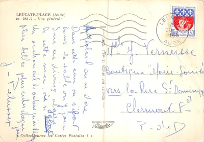 Leucate-Plage (Aude) — vue générale — IMPRIMÉ SUR LA CARTE n° cr. 281-7 — Verso