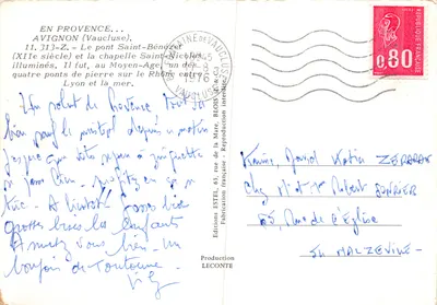 Avignon (Vaucluse) — Le pont Saint-Bénézet et la chapelle Saint-Nicolas illuminés — Éditeur ETEL — Verso