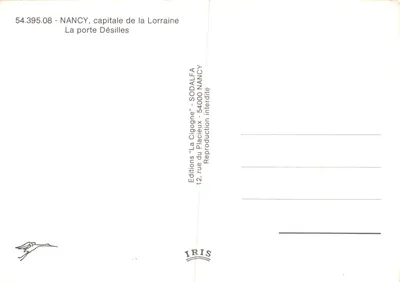 Nancy - Brama Désilles — monumentalny łuk z rzeźbami, wydawca IRIS — Rewers