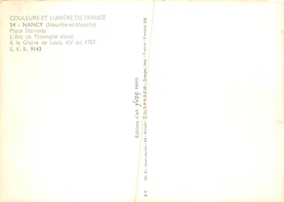 Nancy — Arc de Triomphe de la Gloire de Louis XV — wydawca Yvon — Rewers