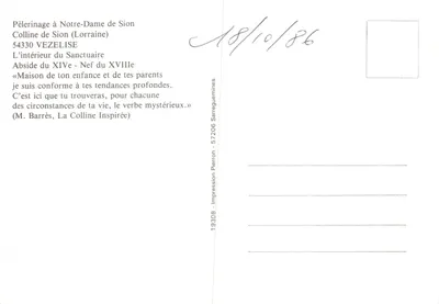 Interior da colina de Sion — Santuário de Nossa Senhora de Sion (Lorraine) — Impressão Pierron — Verso
