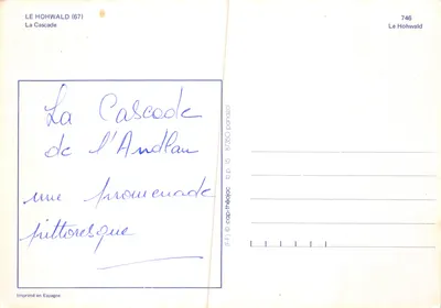 Le Hohwald (67) — Cascade de l'Andlau — Imprimé en Espagne, n° 746 — Verso