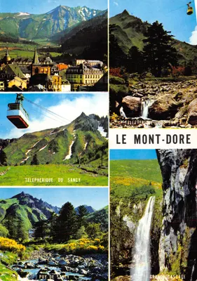 Le Mont-Dore — vue panoramique avec téléphérique du Sancy et cascade — Éditions L'Auvergne Touristique