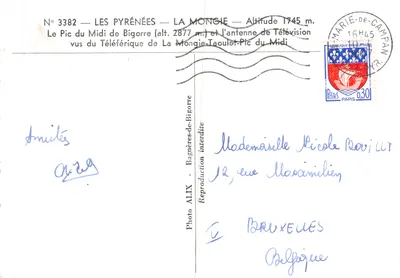 Le Pic du Midi de Bigorre — widok z teleferyku La Mongie — wydawca ALIX, nr 3382 — Rewers