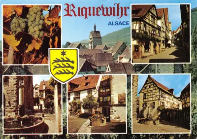 Riquewihr — vue panoramique et architecture alsacienne — Imprimerie Iris Mexichrome