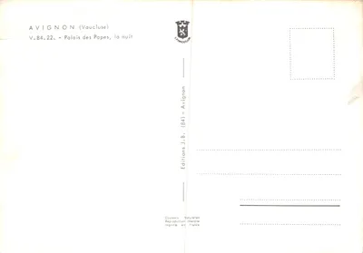 Avignon — Pałac Papieski, w nocy — Wydawnictwo J.B. Avignon — Rewers