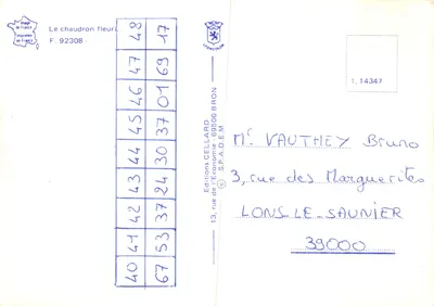 Chaudron fleuri — fontaine décorative en cuivre — Éditions CELLARD, 69500 Bron — Verso