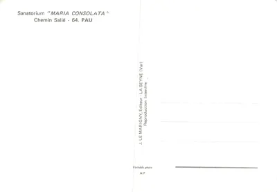 Sanatório "MARIA CONSOLATA" — edifício de vários andares com jardim — editor J. LE MARIGNY (Var) — Verso