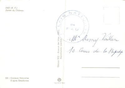 Castelo de Pau — entrada principal com torres e portão — Éditions des Lilas, n° 305 — Verso
