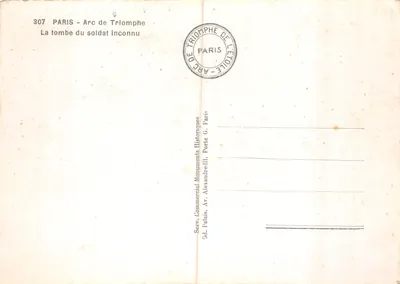 Tumba do soldado desconhecido — Arco do Triunfo — editor Serv. Comercial Monuments Historiques — Verso