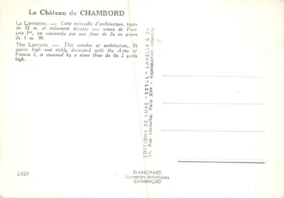 Le Château de CHAMBORD — La Lanterne — Éditeur ESTOL — Verso