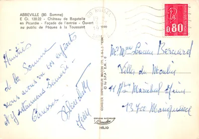 Abbeville (80. Somme) — Château de Bagatelle — façade d'entrée, éditeur COMBIER IMPRIMEUR MACON (71. S.&L.) "CIM" — Verso