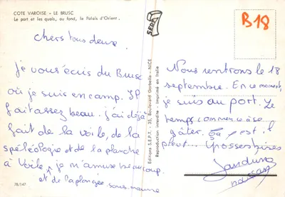Costa Varoisa - Le Brusc — O porto e os cais, no fundo, o Palácio da Oriente — Edições S.E.P.T., Boulevard Gorbella - Nice, n°78/147 — Verso