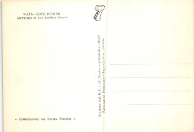 Antibes — Jardin fleuri avec banc et poterie — Éditions S.E.P.T., NICE — Verso