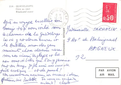 Gujana Holandzka — Côte au vent — Wydawca: Antilles Touristiques, nr 214 — Rewers