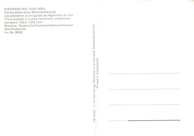 Prezydenci gildii winiarzy — obraz Ferdinanda Bol (1616-1680) — wydawca Hirmer Verlag, nr VD 2162 — Rewers