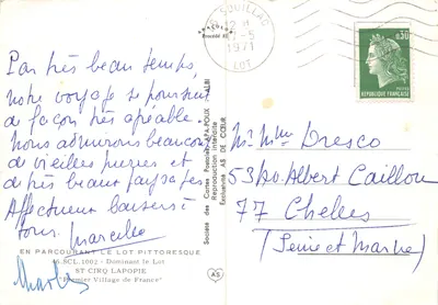 Saint-Cirq-Lapopie — village pittoresque dominant le Lot — Société des Cartes Postales APA-POUX — Verso