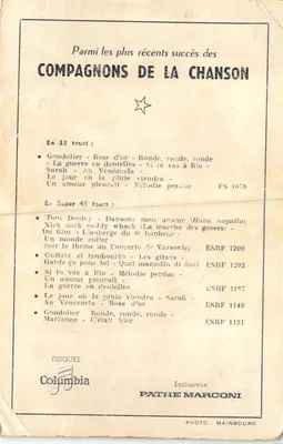 Compagnons de la Chanson — grupa śpiewaków — wydawca Columbia i Pathe Marconi — Rewers