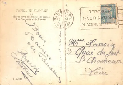 Paris — Perspective sur la rue de Rivoli et les Tuileries — Édition I.B. 560 — Verso